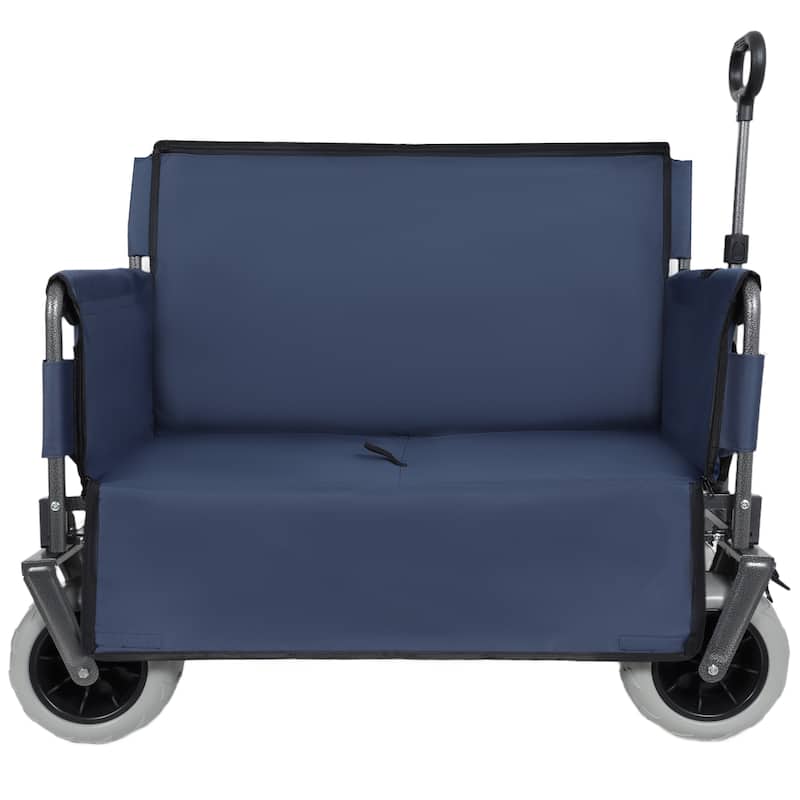 3-in-1 Folding Wagon with Bench Seat - 500lbs Capacity, 9"x4" Beach Tires for Camping & Beach