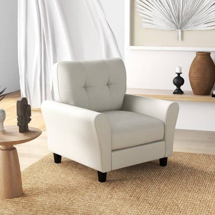 Modern Upholstered Accent Chair with Rubber Wood Legs - 36" x 32" x 35"