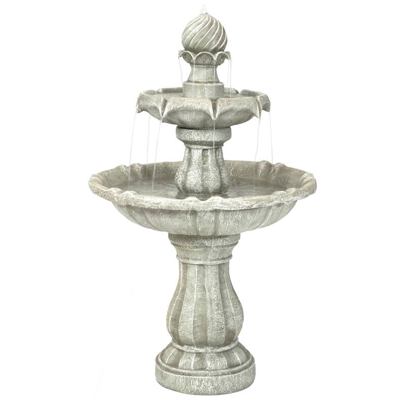 Sunnydaze Two Tier Solar-on-Demand Fountain, 35 Inch Tall - 35-Inch - White