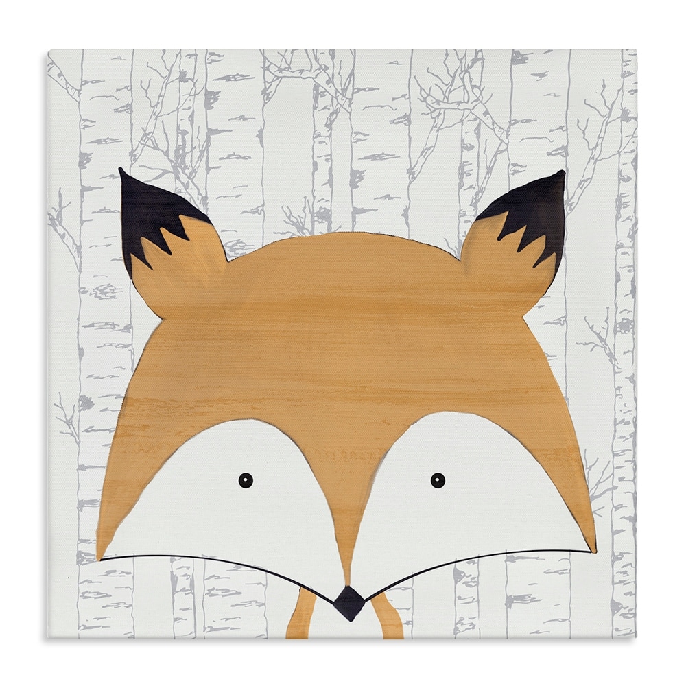 Stupell Whimsical Fox on Birch Canvas Wall Art Design By Kim Allen