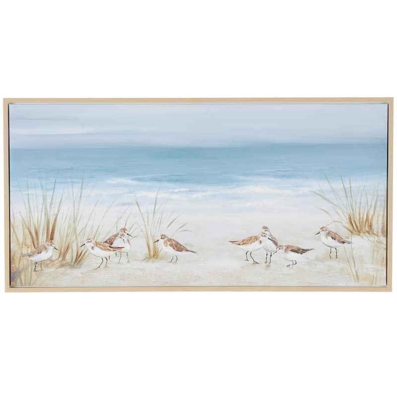 Canvas Bird Framed Wall Art with Brown Wood Frame - Blue - Roche River Decor - 55"W, 28"H - Brown