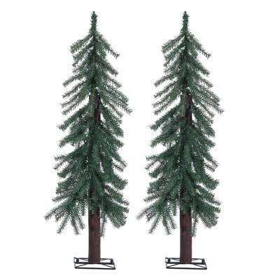 Set of 2 UnLit 3 foot Rustic Alpine Trees - N/A