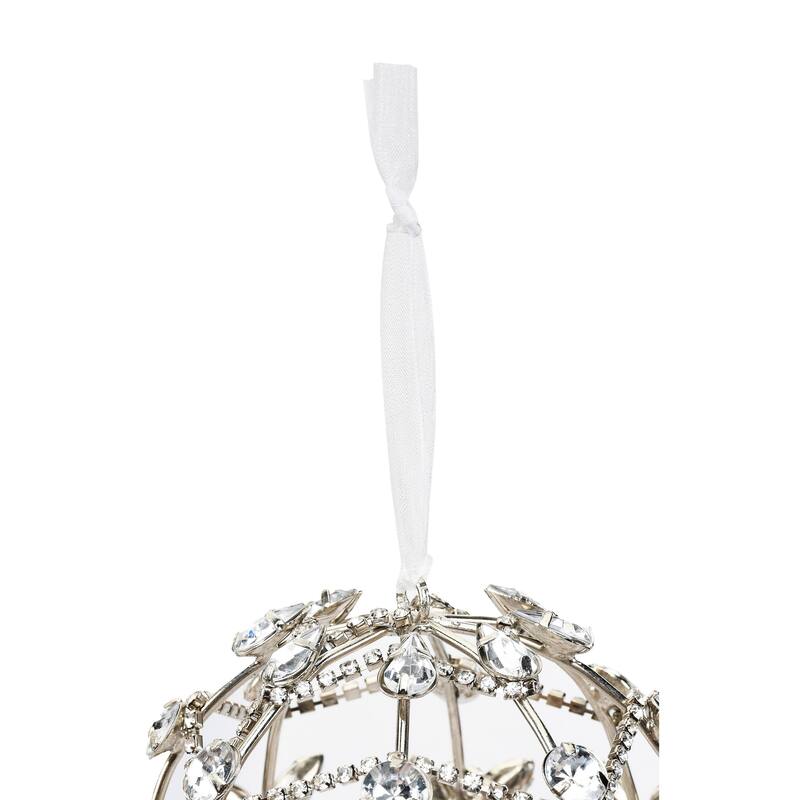 Sevita Silver Crystal Floral Handcrafted Chain Wrapped Globe Ornament, Set of 4 - 8" x 4.5" x 4.5"