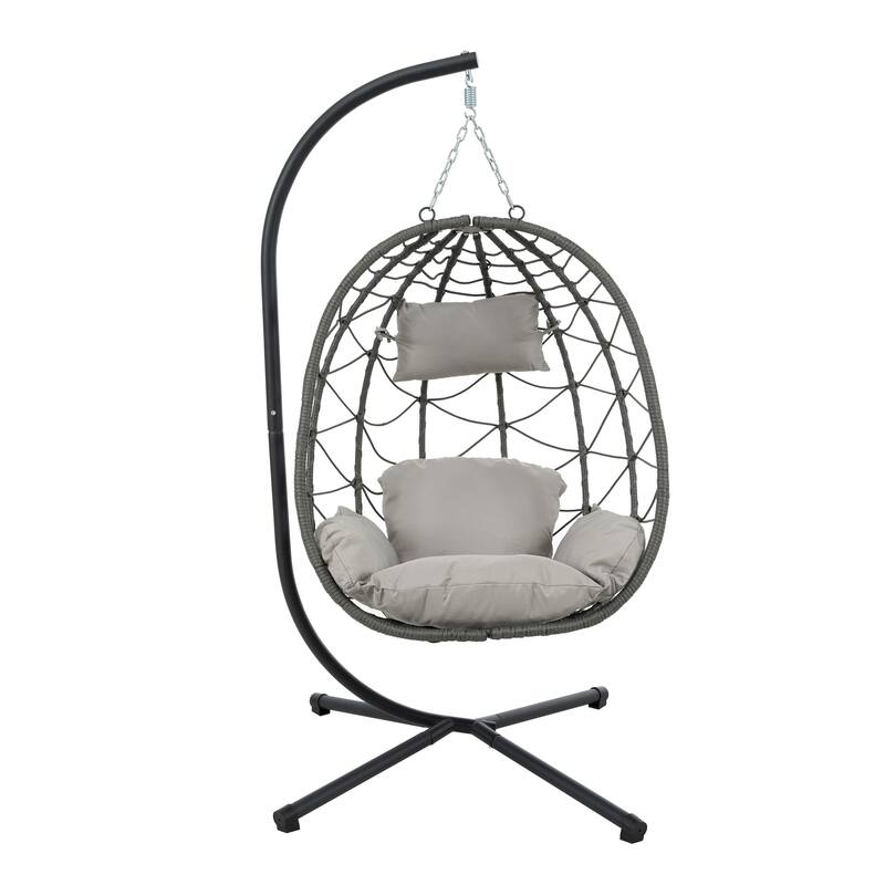 Egg Chair Basket Chair with Water-Resistant Cushions, Outdoor Swing Chair Patio Wicker Hanging with Stand