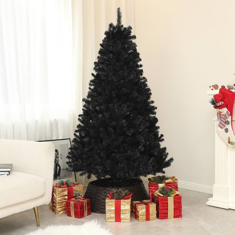 HOMCOM Unlit Artificial Christmas Tree - Auto Open, Steel Base, Black, Home Office Decor - Black