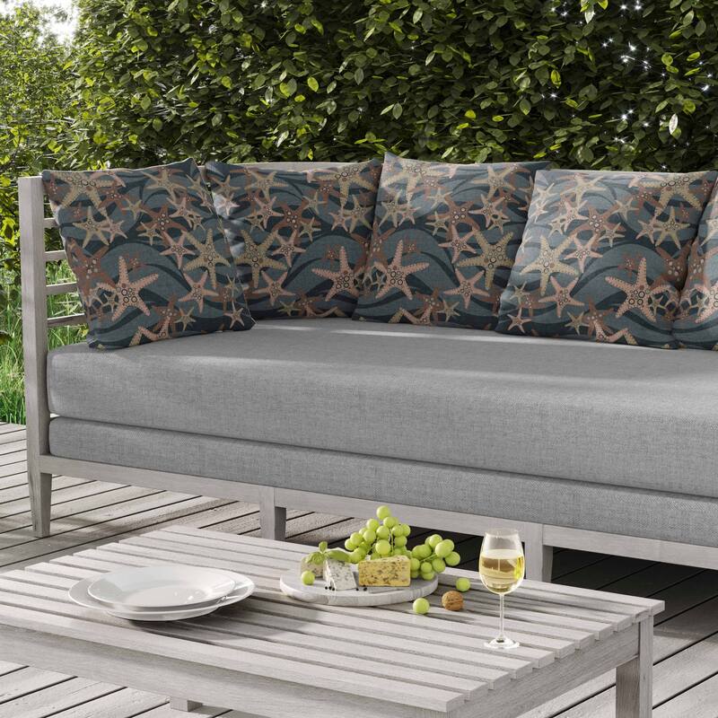 Starfish Sway Indoor/Outdoor Reversible Throw Pillow Gray and Brown