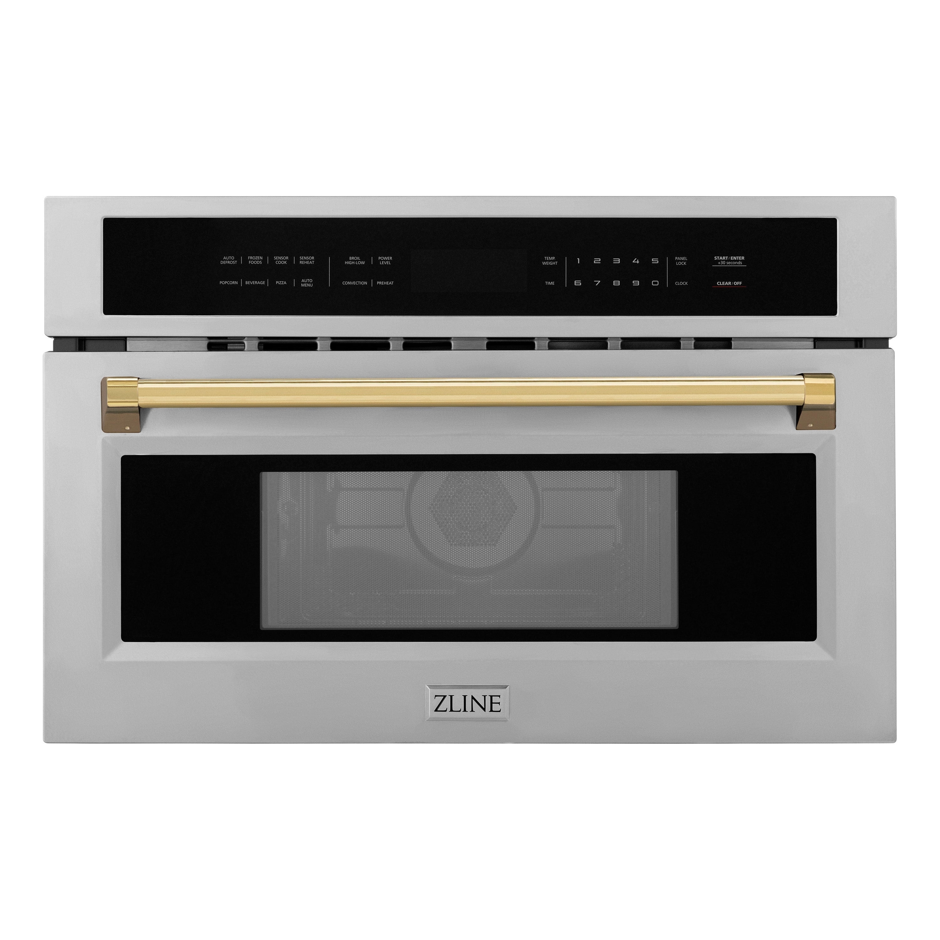 Zline Kitchen and Bath ZLINE Autograph Edition 30" 1.6 cu ft. Built-in Convection Microwave Oven in Stainless Steel and Gold Accents