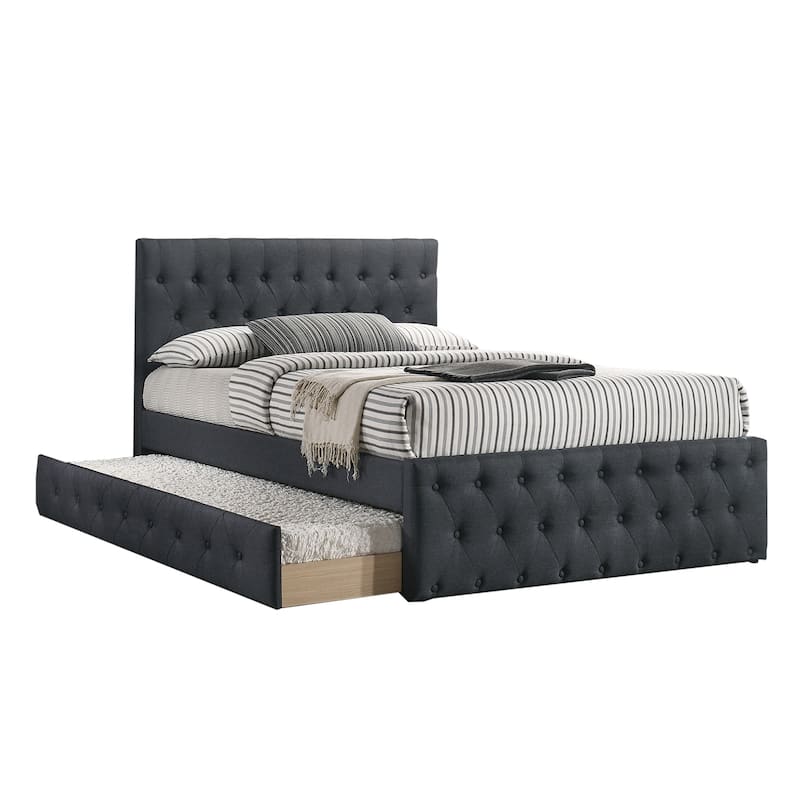 Fabric Fully Upholstered Full Bed with Trundle - Charcoal