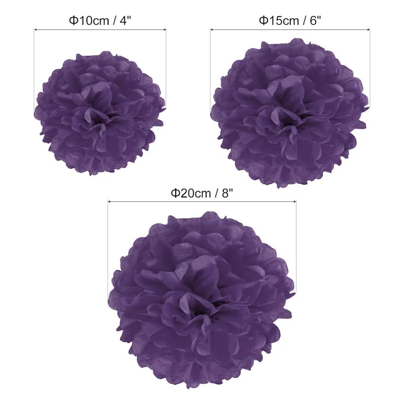 12Pcs 4"/6"/8" Tissue Pom Poms Paper Flowers Ball Party Wedding Decor - Dark Purple