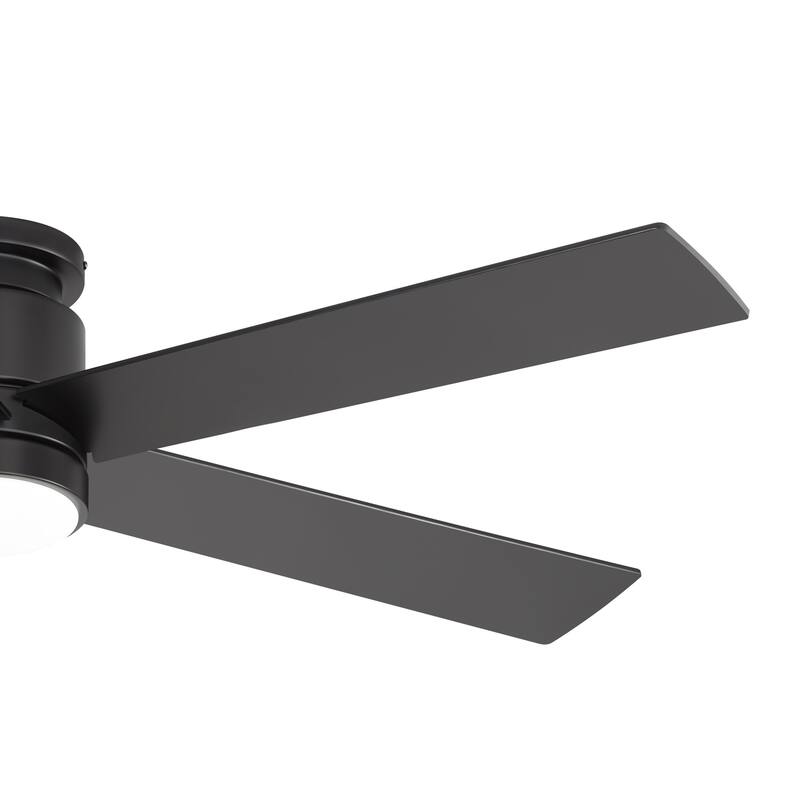 52-inch Black Flush Mount Ceiling Fan with LED Light and Remote