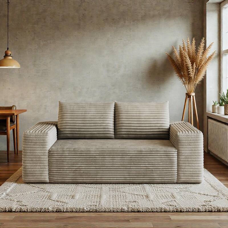 63" Corduroy 2-Seater Sofa, Deep Seat Comfy Loveseat Couch, No-Assembly Soft Fabric Sofa for Living Room & Apartments - Camel