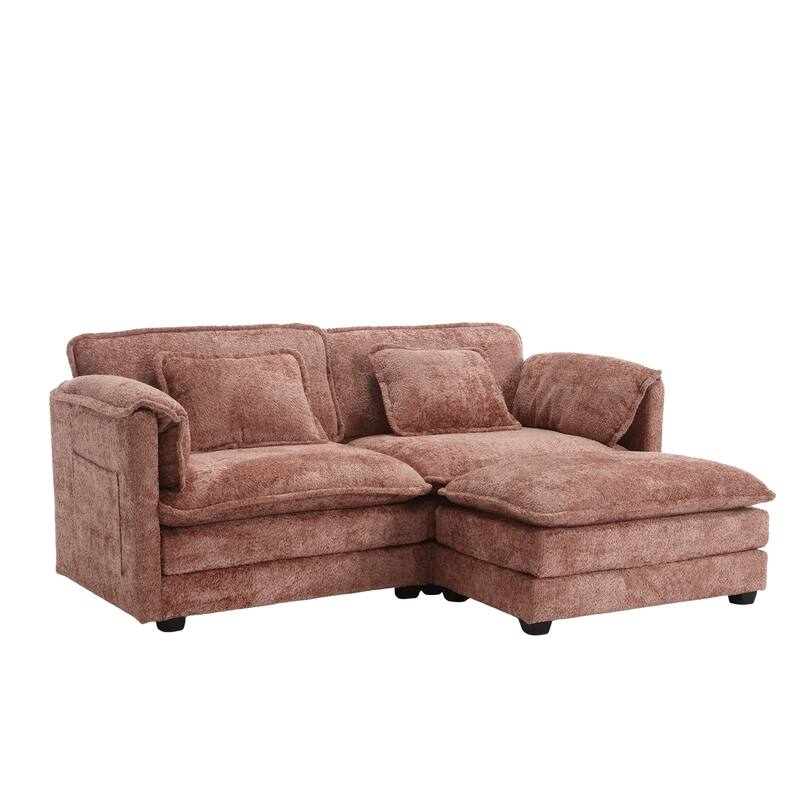 76'' Oversized Chenille Loveseat Sofa with Movable Ottoman Small Sofa for Apartment