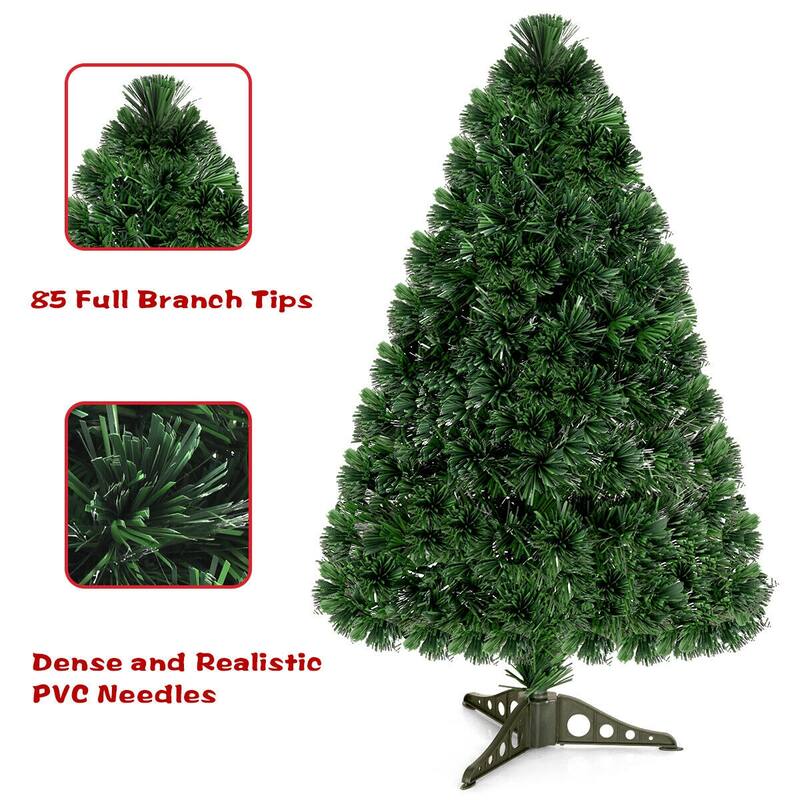 Gymax Pre-Lit 3' Artificial Christmas Tree Fiber Optic PVC Tips - See Details