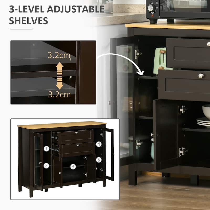 HOMCOM 47" Modern Buffet Cabinet, Storage Sideboard with Glass Door, Pull-Out Drawers and Adjustable Shelving for Kitchen