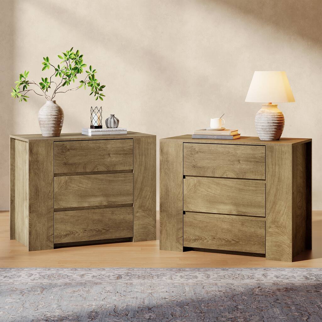 Farmhouse Nightstand with 3 Drawers, 31.5-Inch Wide Night Stand