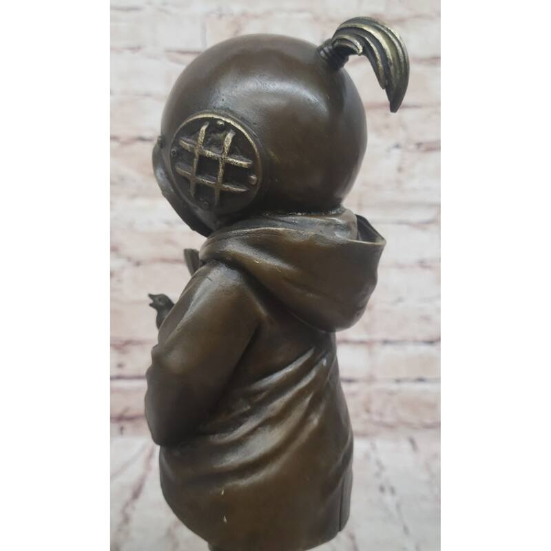 Space Girl And Bird After Banksy - Bronze Sculpture Statue On Marble Base