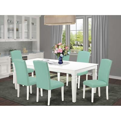 Rectangle Kitchen Table Set 7pc - 66/84" Dining Table w/ Butterfly Leaf & 6 Parsons Chairs - Linen White Legs