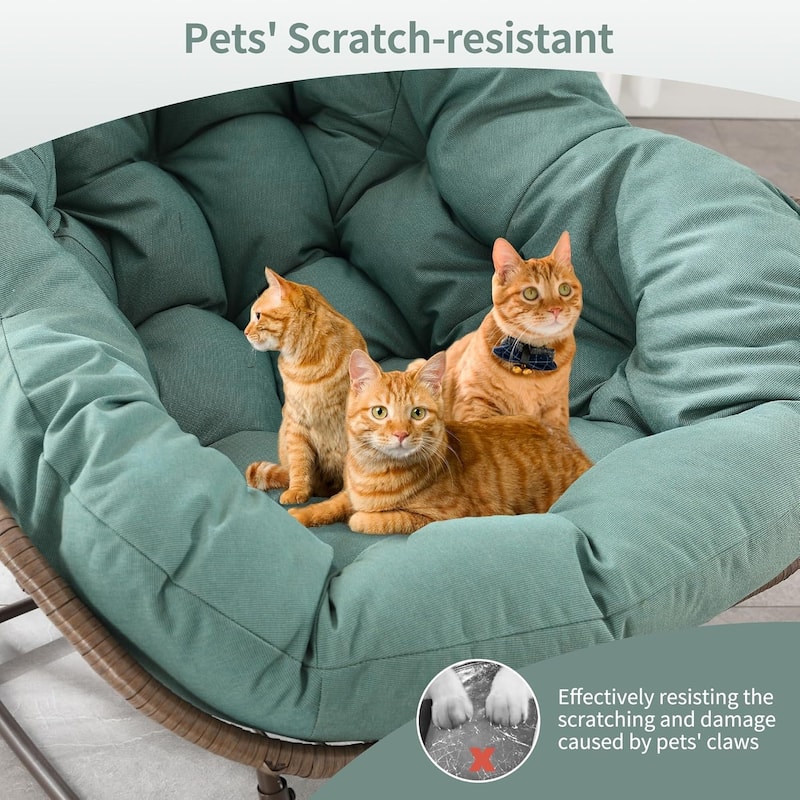 Outdoor Rattan Rocker Recliner Chair With Polyester Padded Cushion （set of 2）