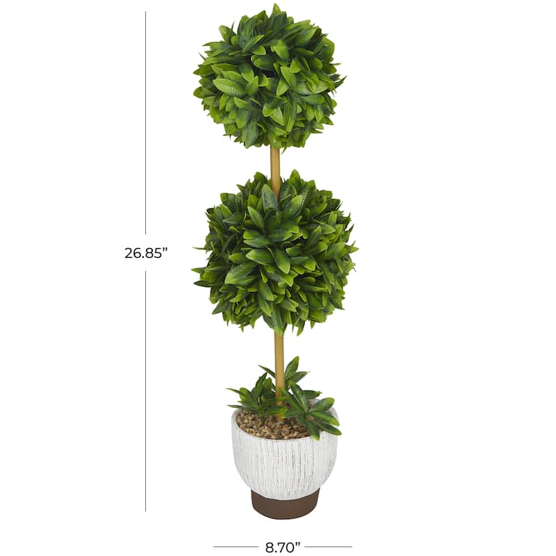 Faux Foliage Boxwood Ball Topiary with Realistic Leaves and White Cement Pot - Green - Roche River Decor