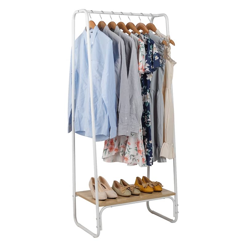 Freestanding Metal Clothing Rack with One Wood Shelf