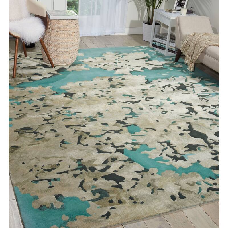 Nourison Prismatic Abstract Floral Textured Water Lily Shimmer Area Rug - 7'9" x 9'9" - Blue/Beige - Rectangle