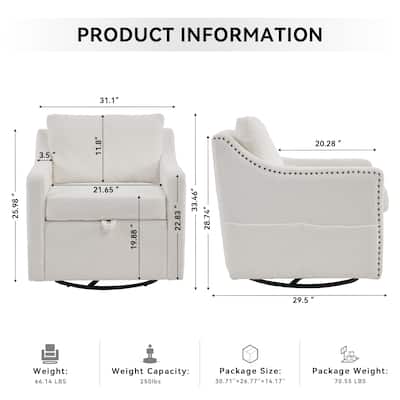 Teddy Upholstered Swivel Accent Chair, Single Sofa Chair with High Backrest, Lounge Armchair with Metal Base & Side Pocket