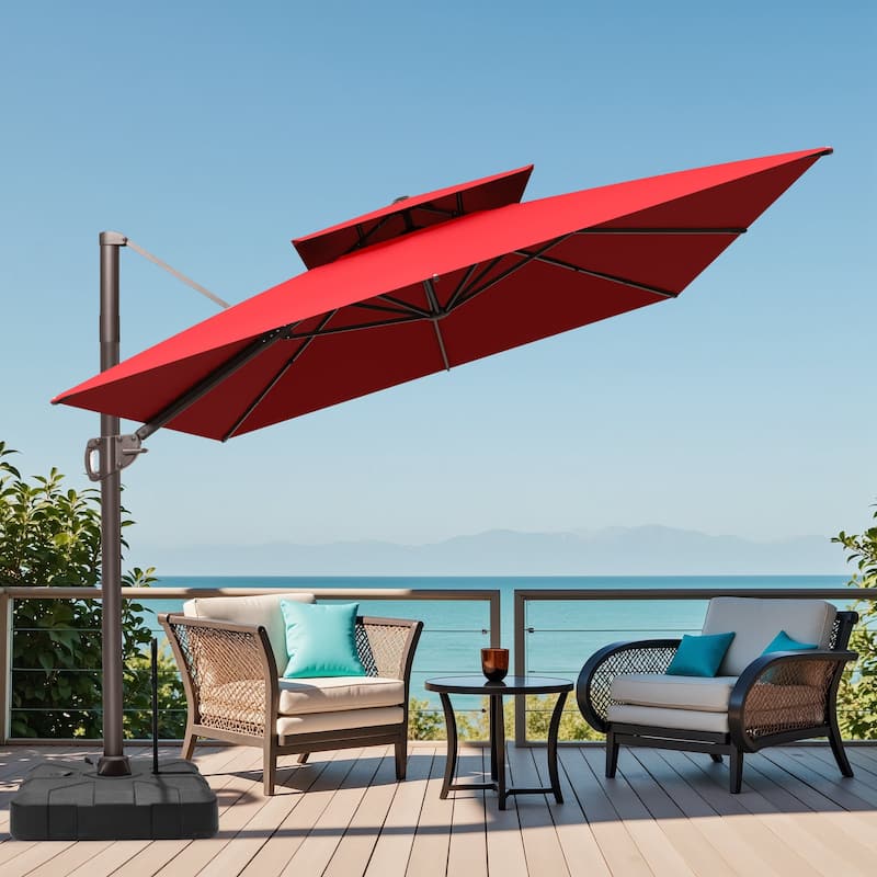 9x12 FT Rectangular Outdoor Patio Double Top Cantilever Offset Umbrella with Rod Base