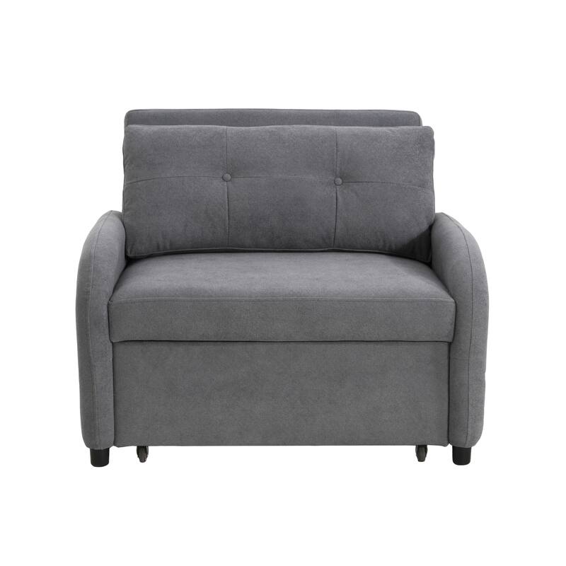 Cotton Linen 3-in-1 Sleeper Sofa Chair with Storage Pocket and Pillow