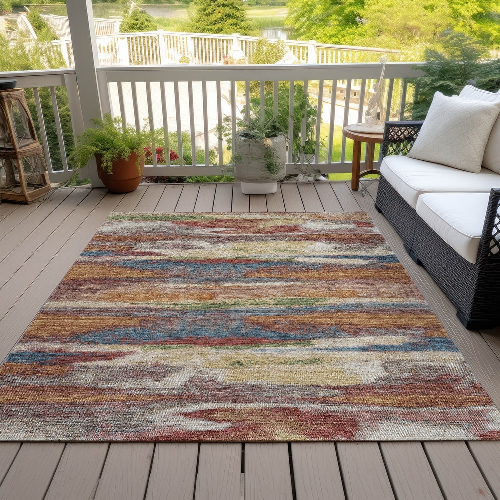 Machine Washable Indoor/ Outdoor Abstract Modern Chantille Rug