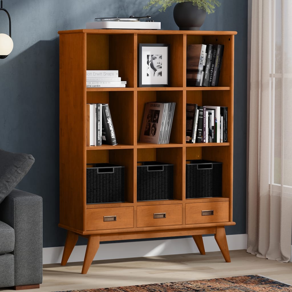 WYNDENHALL Tierney 42"Wide Solid Hardwood Mid-Century Storage Bookcase in Teak Brown -  42" W x 15.5" D x 58" H