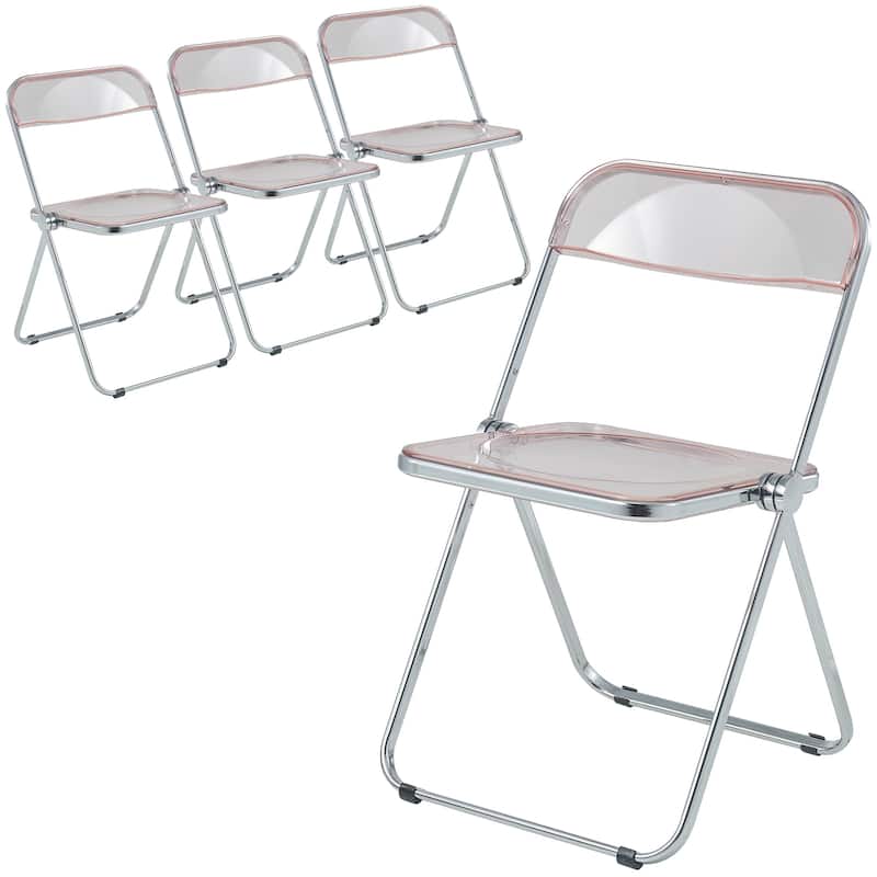 Lawrence Modern Clear Acrylic Sleek Transparent Folding Chair with Chrome Steel Frame Set of 4 - 30" - Rose Pink