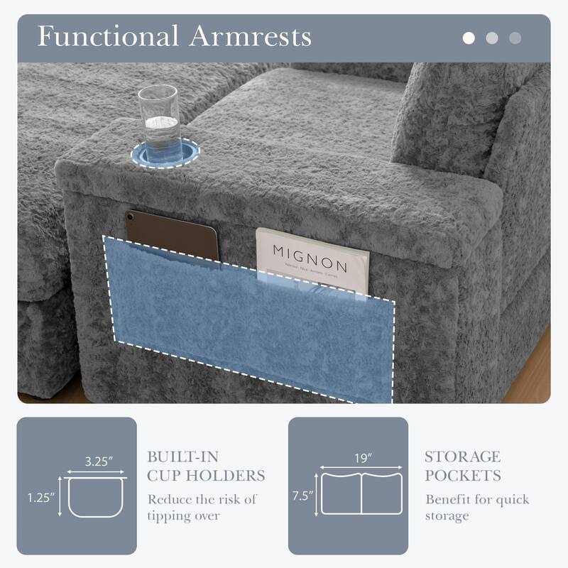 Oversized Upholstered Sleeper Chair Sofa Bed with Storage Ottoman and Armrests,Cup Holders