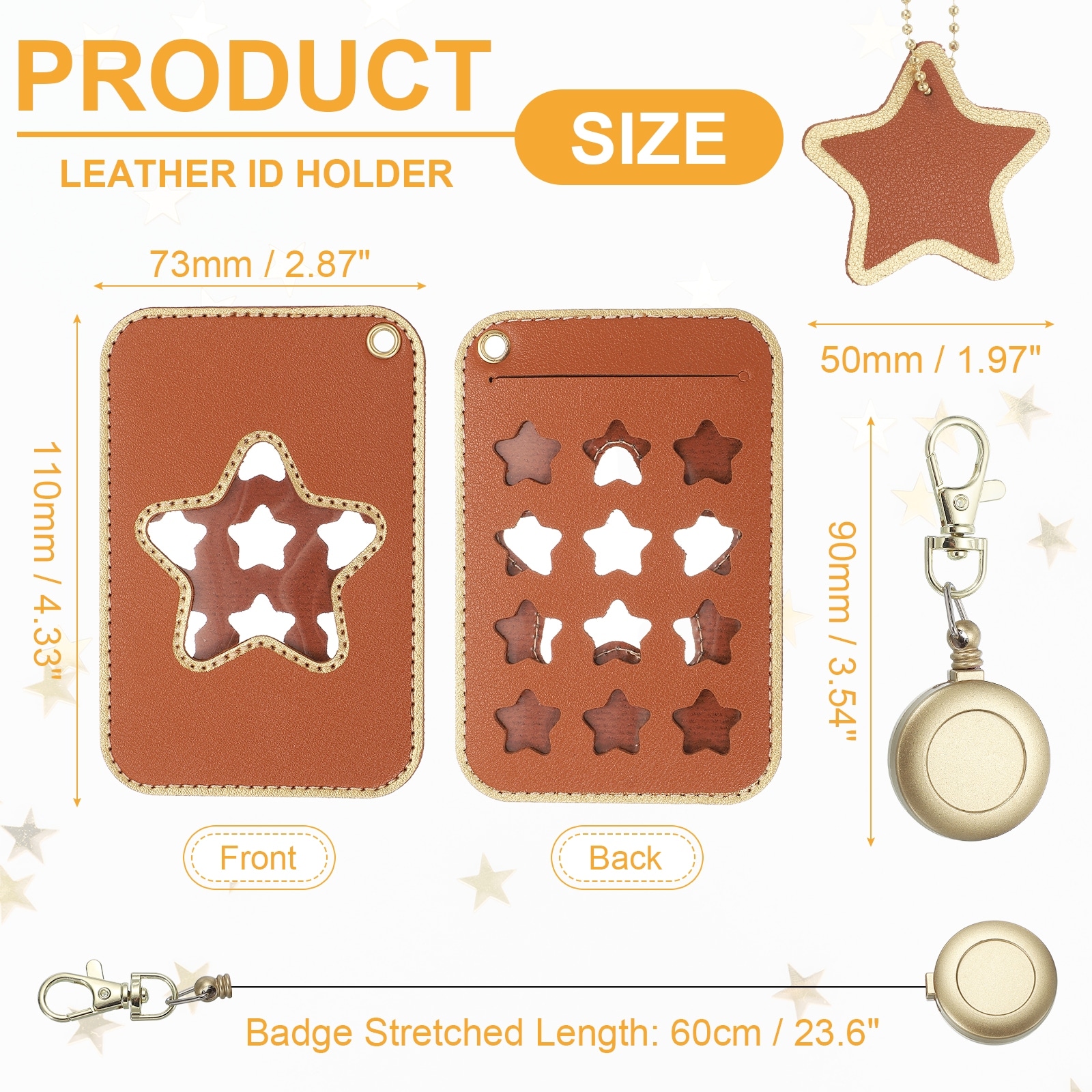 Retractable Badge Holders, Cute Leather ID Holder with Badge Reels Keychain ID Card Clip Protector Cover