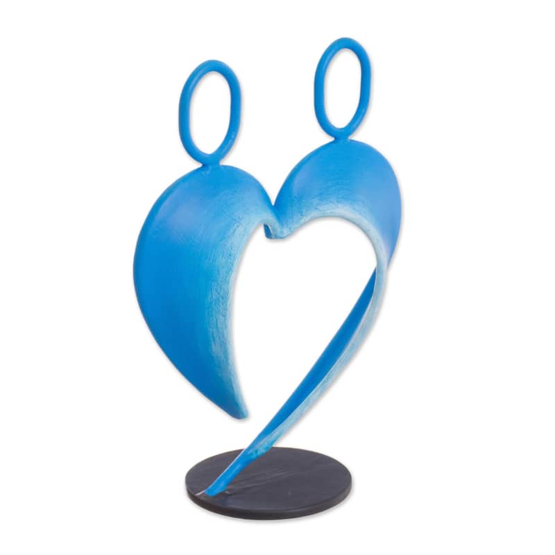 Novica Handmade Our Heart In Blue Steel Sculpture