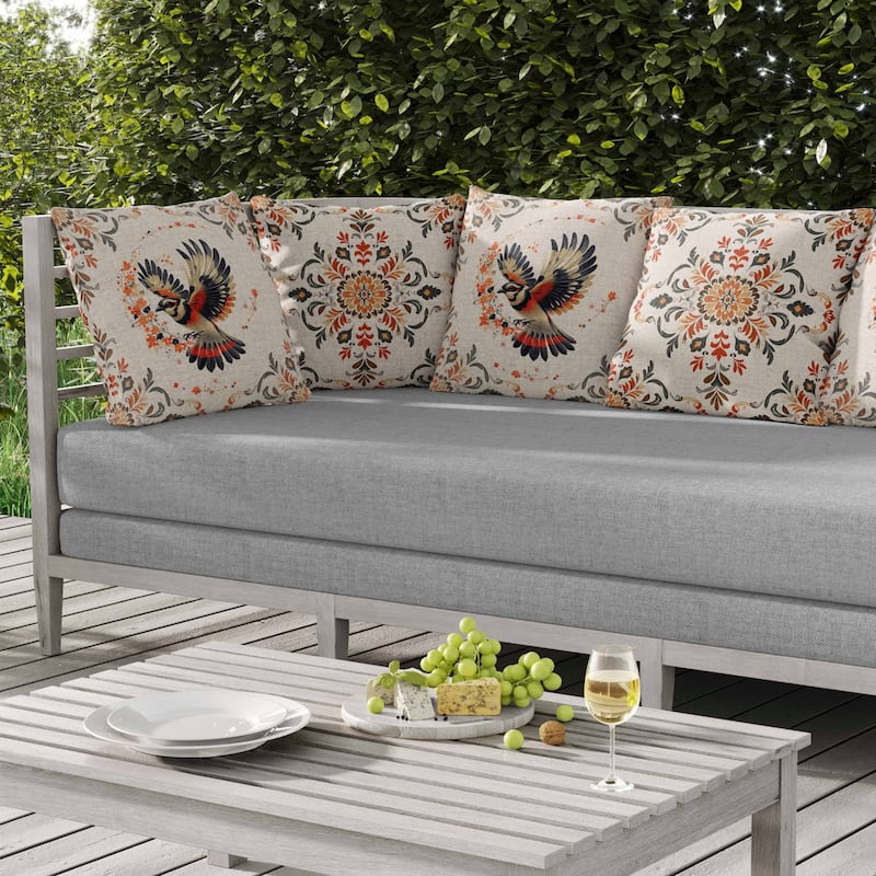 Blaze Bird Indoor/Outdoor Reversible Throw Pillow Red and Gray
