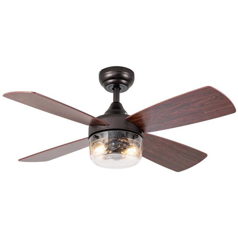 Aiden River of Goods Bronze and Mahogany Metal Remote-Controlled 42" Ceiling Fan - 42" x 42" x 11"/15.25"