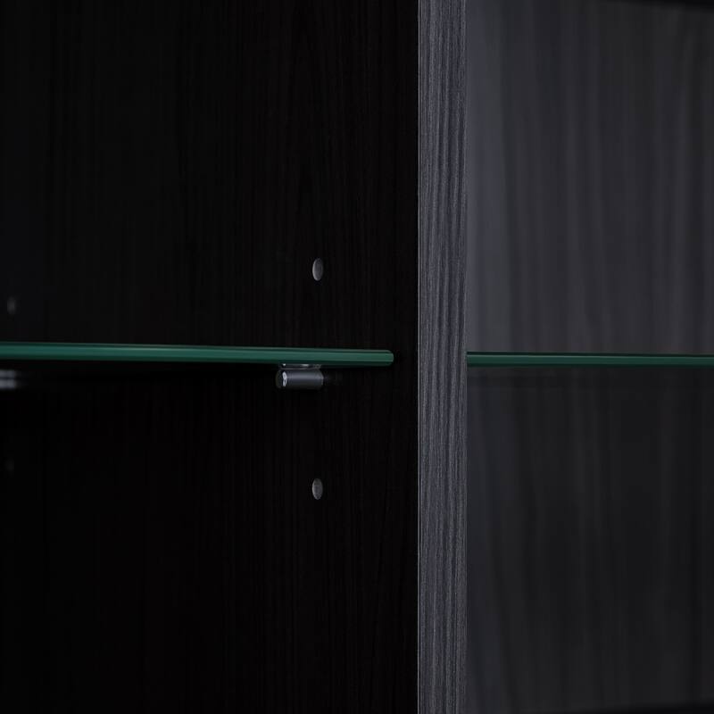 51.2" Modern Display Cabinet with Glass Doors, LED Lighting, Adjustable Shelves and 2 Storage Drawers