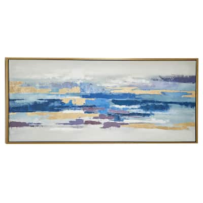 Canvas Abstract Long Horizontal Framed Wall Art with Gold Foil Accents - Blue - Roche River Decor