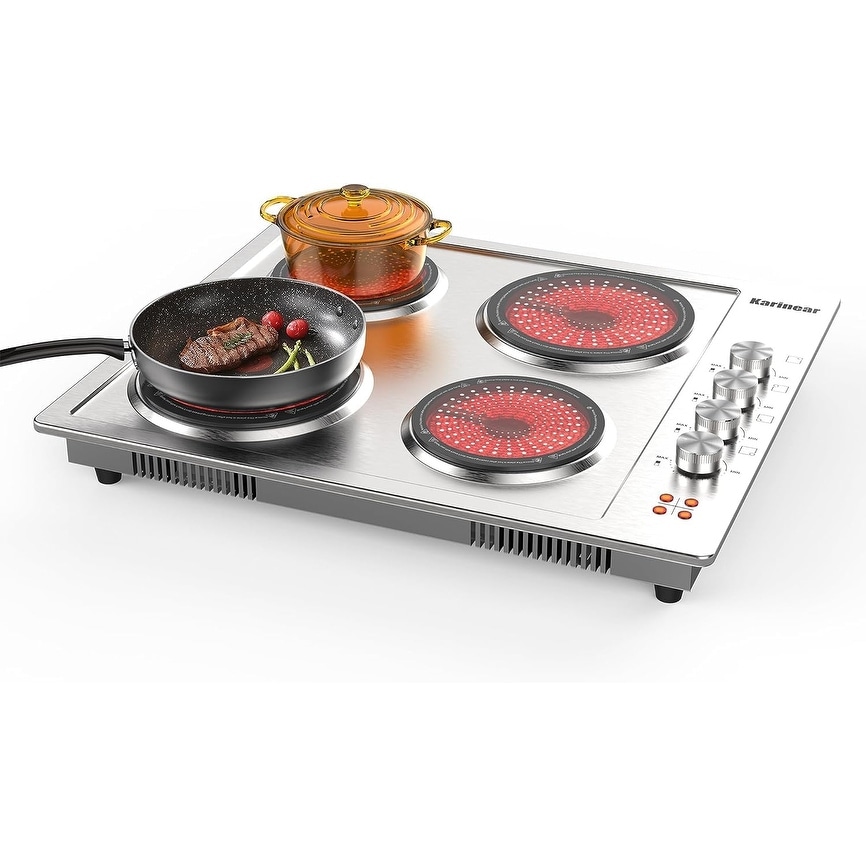 Techwood 1800W Electric Hot Plate Cooktop for Cooking,Infrared Ceramic Countertop  Stove Top 2 Burners,Stainless Steel Portable Electric Burner,Knob  Control,Easy To Clean