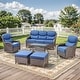 preview thumbnail 67 of 101, Outdoor Sofa with 6-Inch Thick Cushions Furniture for Porch 6PCS Sofa w/ Swivel Chair Table Ottoman - Brwon Wicker Blue Cushion