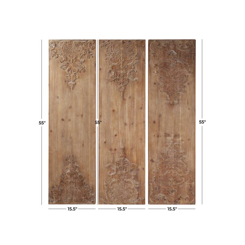 Wood Floral Carved Antefix Wall Decor - Set of 3 Brown - Roche River Decor