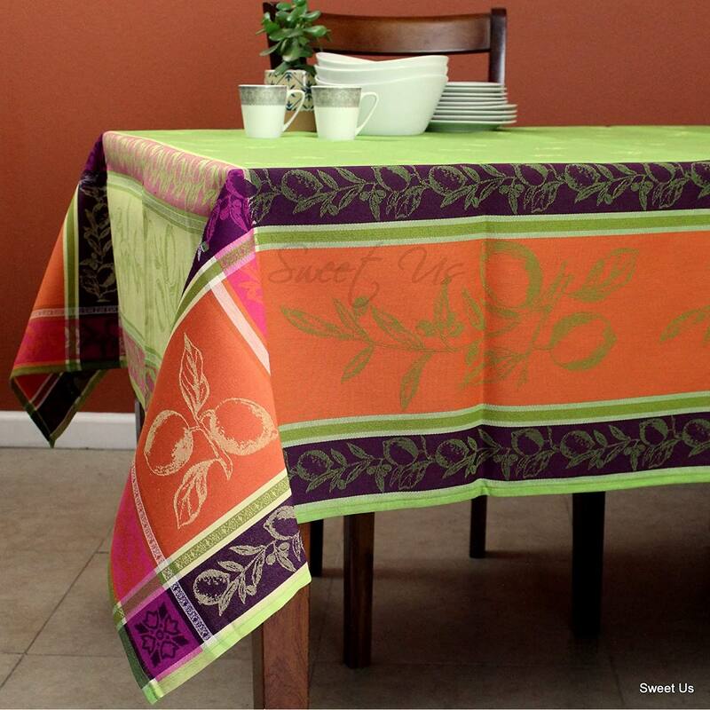 Wipeable Spill Resistant French Citron Cotton Jacquard Tablecloth - 62 x 78 in