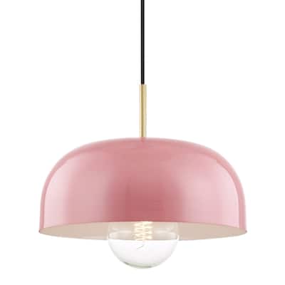 Mitzi by Hudson Valley Avery 1-light Aged Brass Large Pendant, Pink Metal