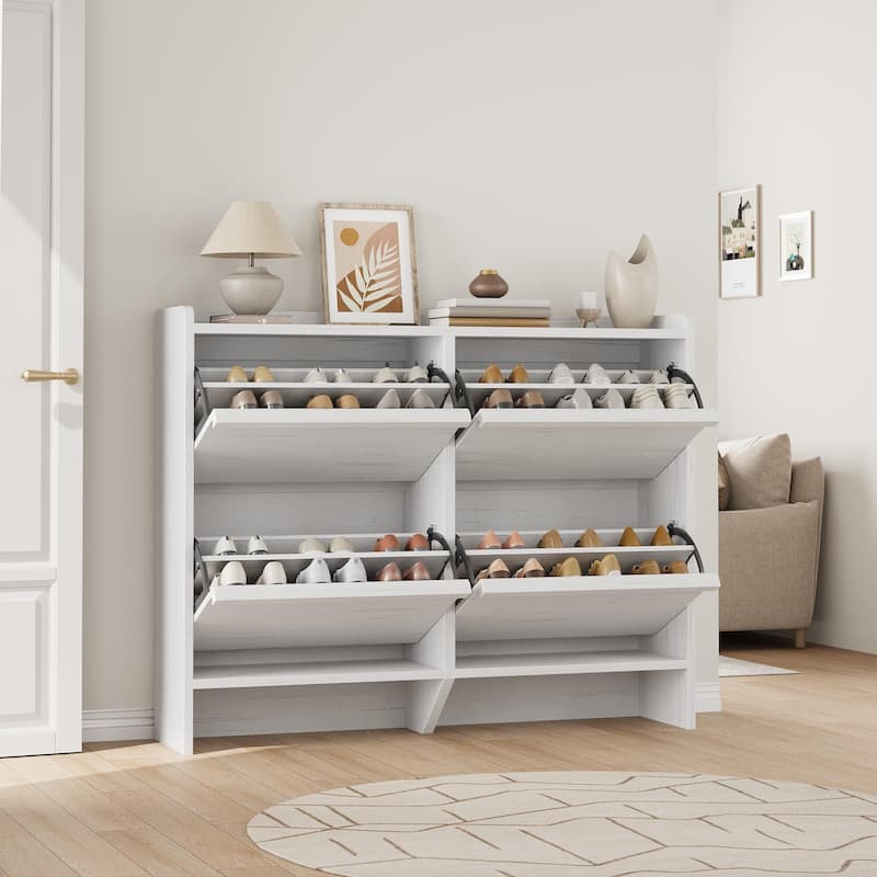 Drawer Wooden Shoe Cabinet with Adjustable Shelves - White - 4 Drawer