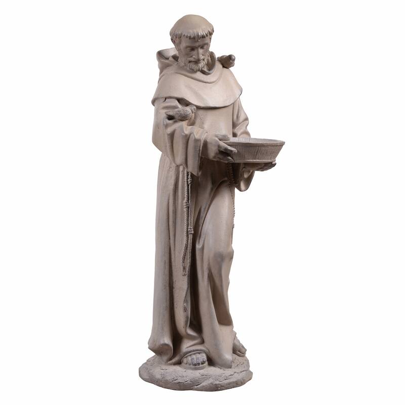 St Francis Of Assisi Outdoor Garden Statue with Birdbath - 33.5"