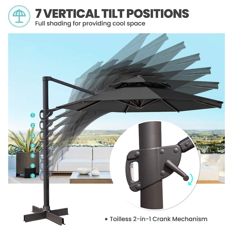 Crestlive Products 11.5' Double Top Round Patio Cantilever Offset Umbrella With Cross Base