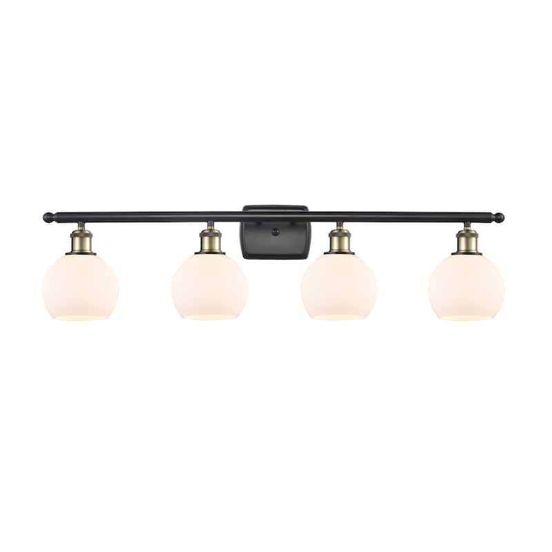 Innovations Lighting Athens - 4 Light 36" Bath Vanity Light - 6" Shade - Matte White/Black Antique Brass Finish
