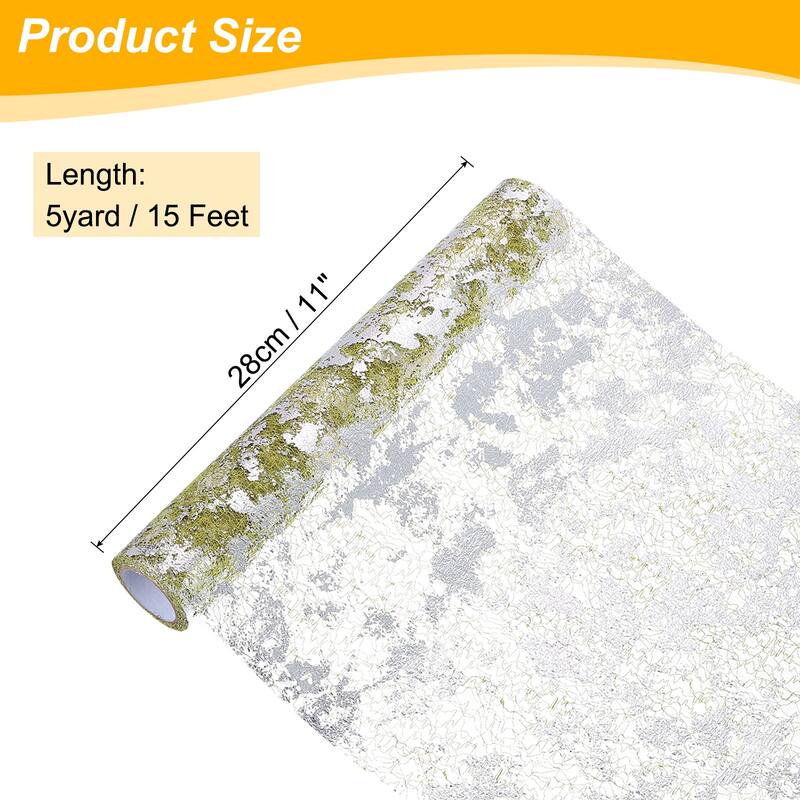 Table Runner, Sequin Gold Foil Thin Mesh Metallic Table Runner - Army Green Silver - 15 Feet