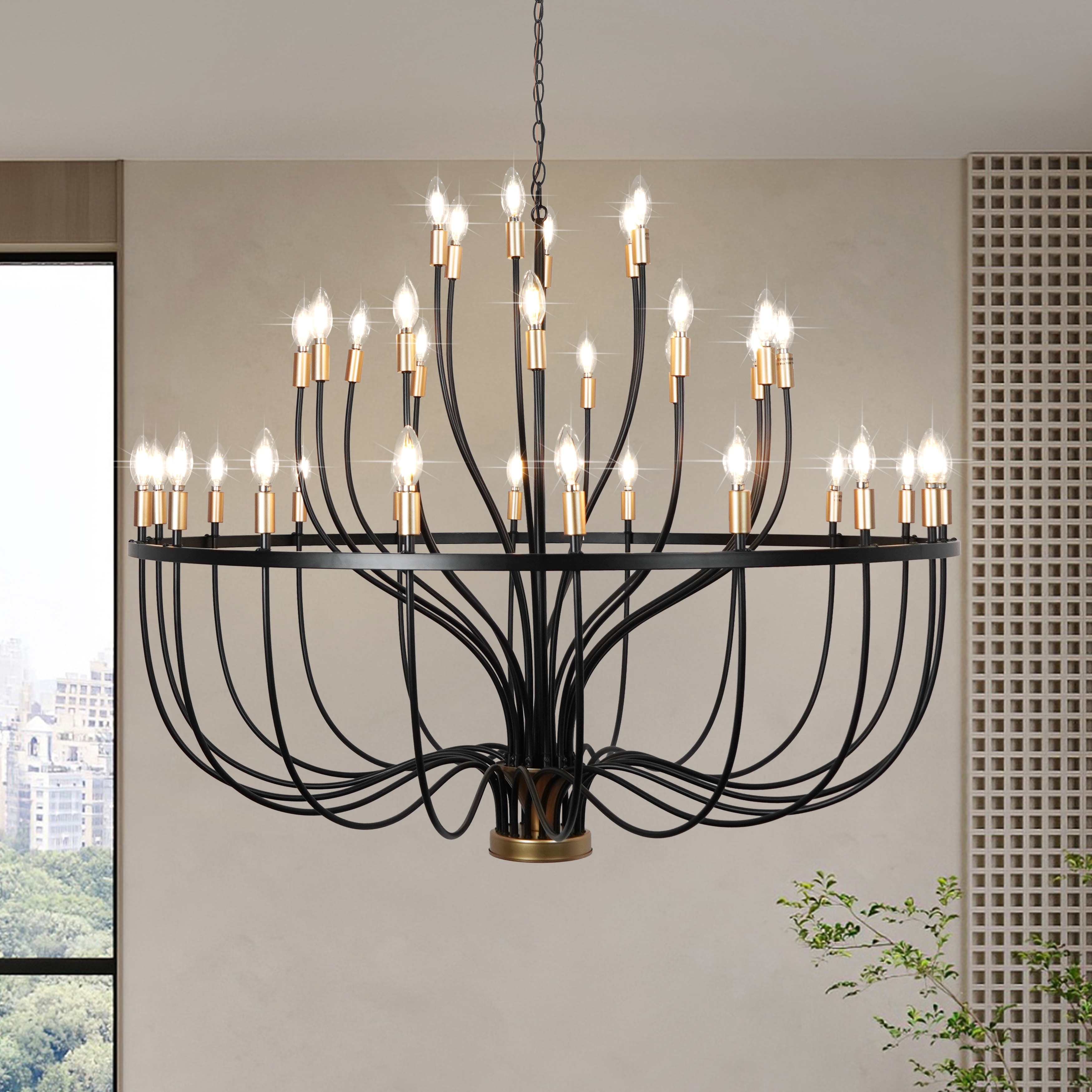 46-Light Large Black Candle Chandelier Modern Farmhouse Chandelier for Living Room - 47.24 in