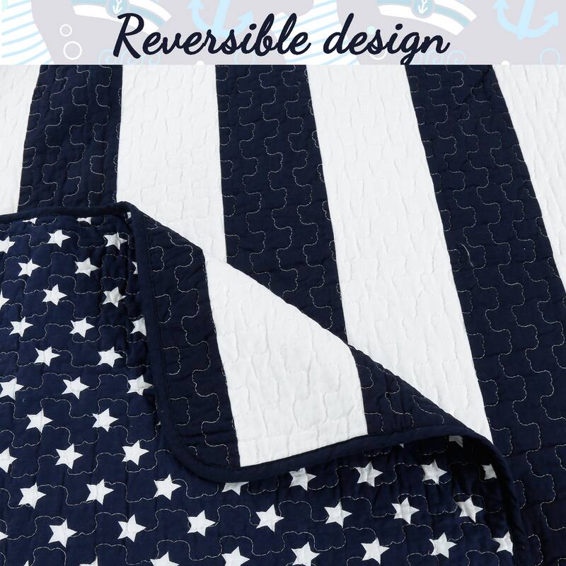 Porch & Den Ameristar Sailor Navy Striped Cotton Quilt Bedding Set